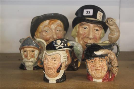 Collection seven Royal Doulton character jugs